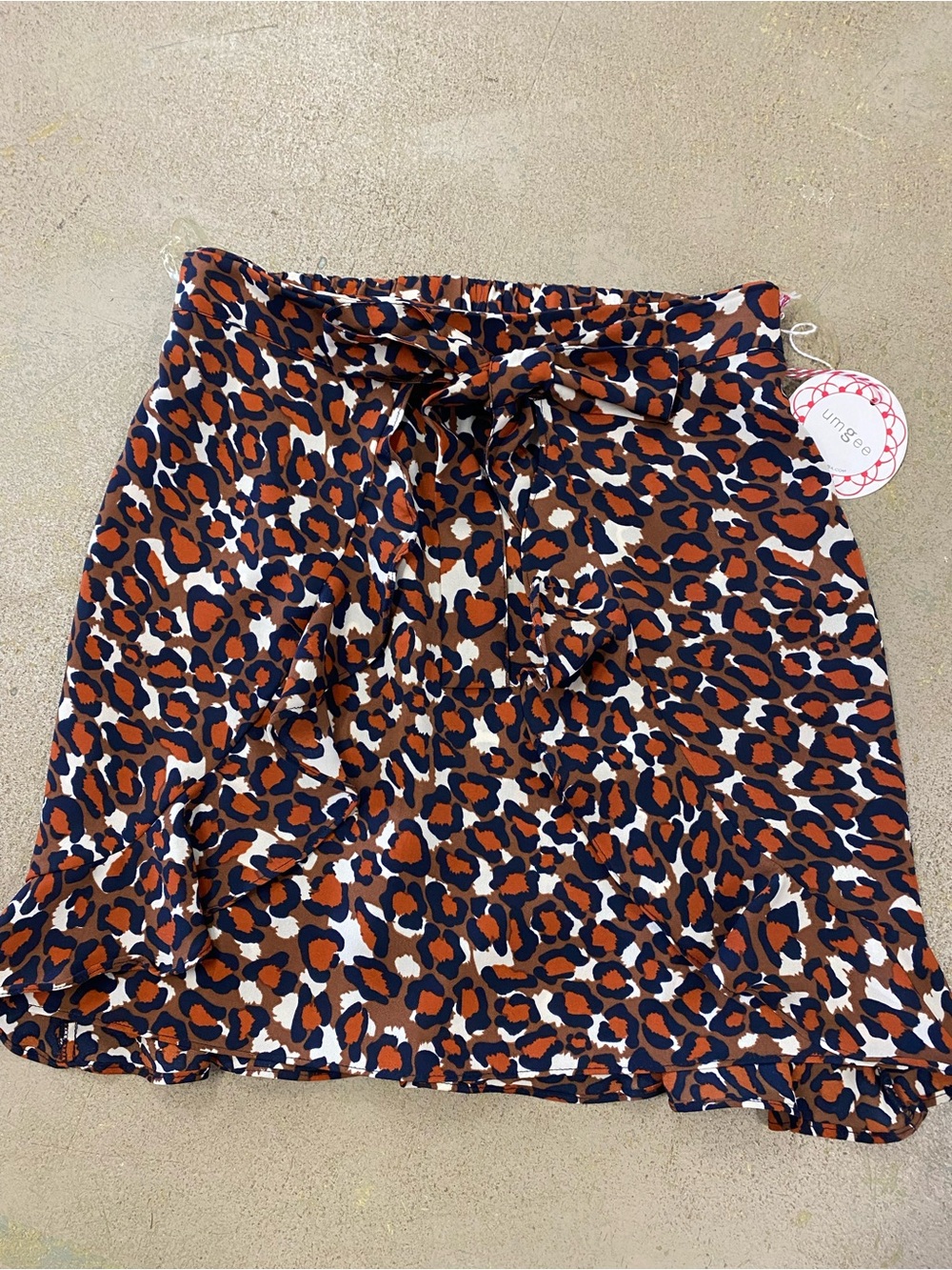 Umgee Navy, Brown & Cream Leopard Print Tie-Front Mini Skirt